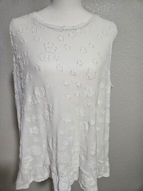 White Textured Sleeveless Ruffled Hem Top